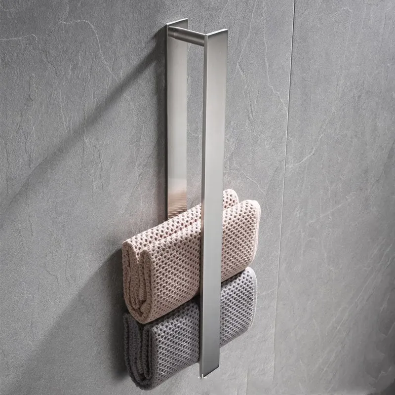 

Black Stainless Steel Nail-free Glue Towel Single Rod Wall Mounted Hanging Towel Rack Storage Holder Bathroom Hardware Pendant