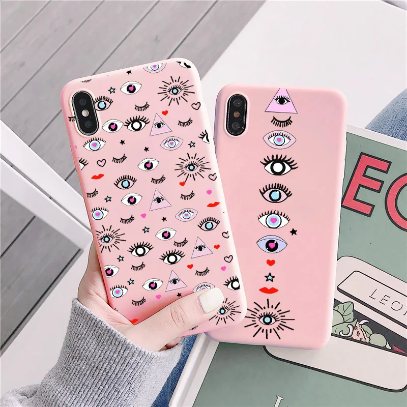 Cartoon pink Evil Eye Case For IPhone 12 11 Pro Max 6S 7 8 Plus SE2020 Xr Xs MAX Fashion Soft Tpu Silicone back Cover Phone Case