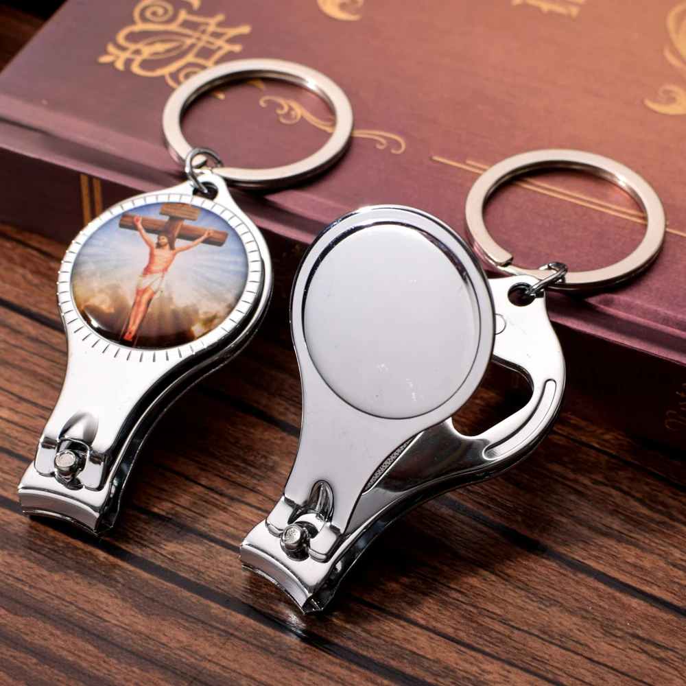 Vicney Religious Series Nail Clipper Key Chain Personality Zinc Alloy Keychain Fine Christian Jesus Beer Opener For Men Key Ring