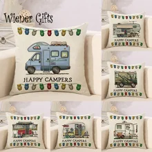 Happy Campers Car Soft Short Plush Cushion Cover Print Pillow Covers 45*45cm Throw Pillow Case Sofa Home Decor Owl Pillowcase