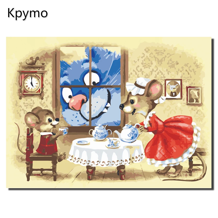 Kpymo картина в рамке с голубым котом по номерам украшение для дома гостиной