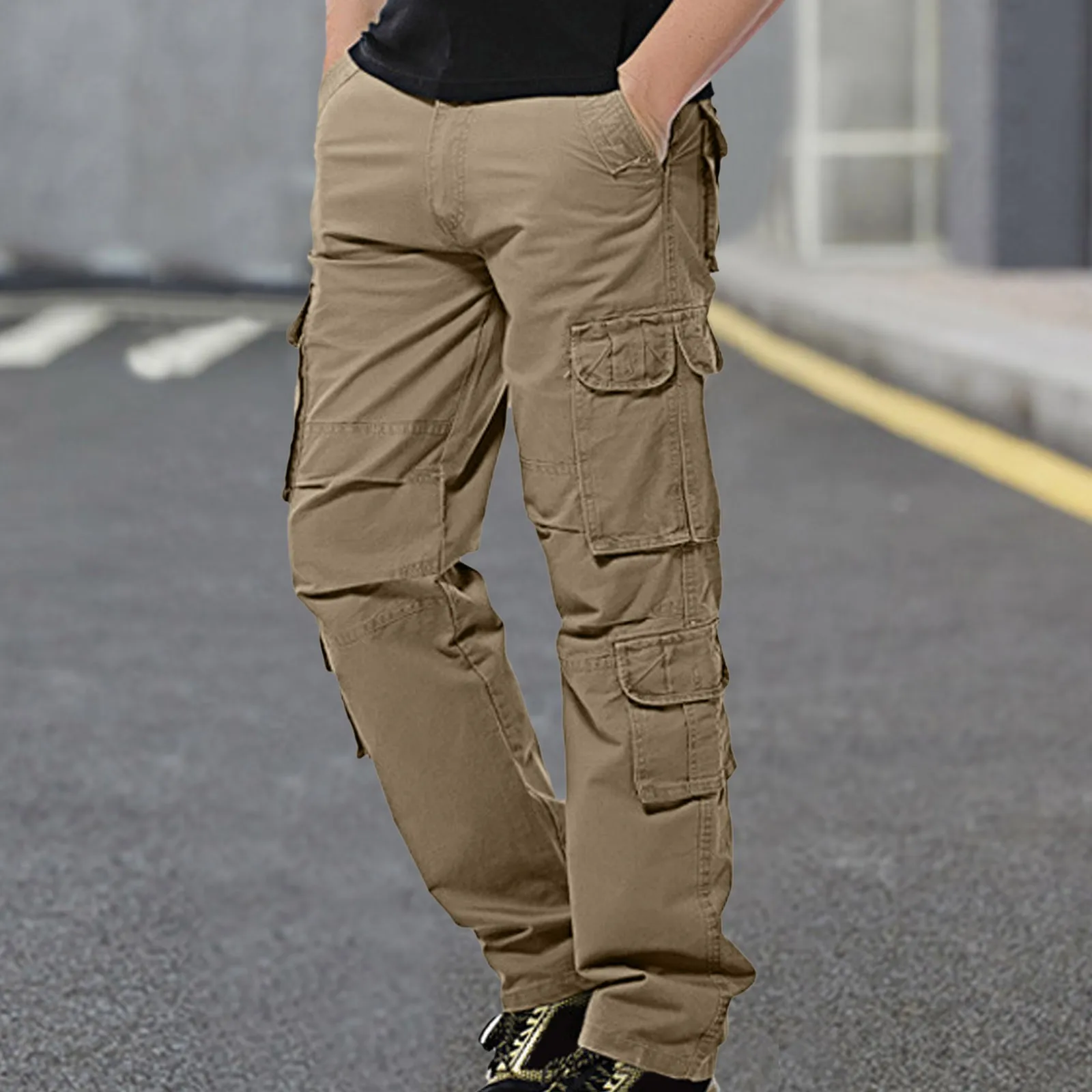 Men Cargo Pants Relaxed Fit Solid Color 