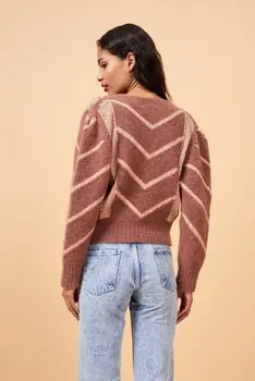 

Women Sweater 2019 Autumn / Winter Mohair Wool Striped Round Neck Sweater Cardigan