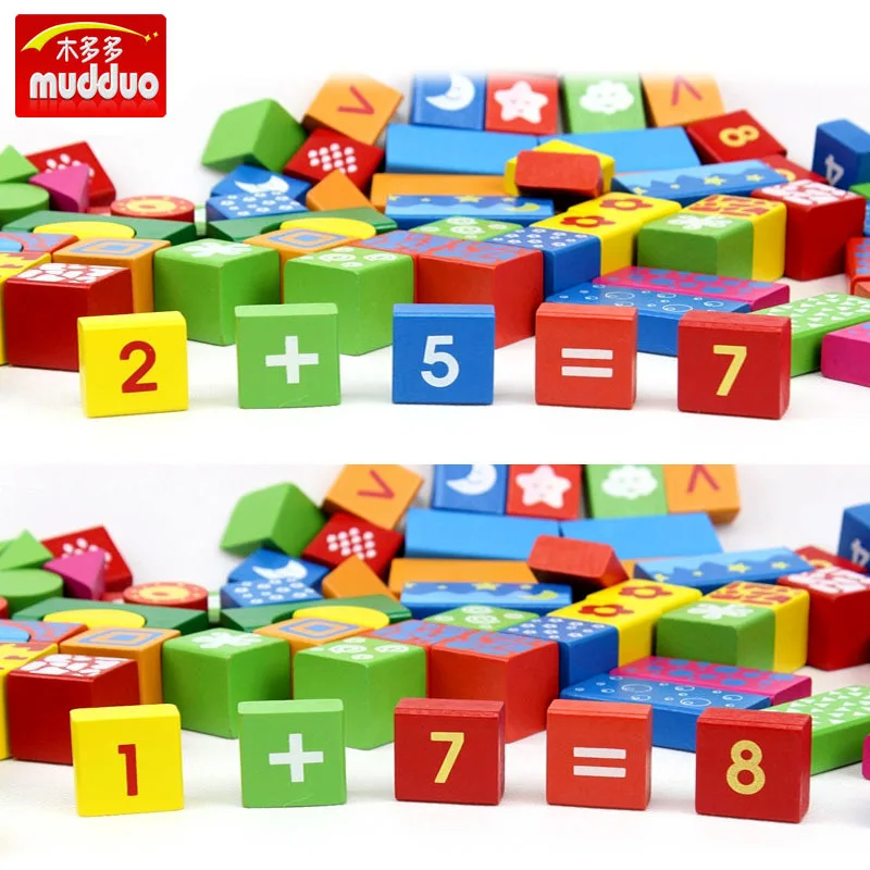 

100 Tablets with Numbers Decorative Pattern Barrel Building Blocks Children'S Educational Wooden Toys with Numbers Lettered Buil