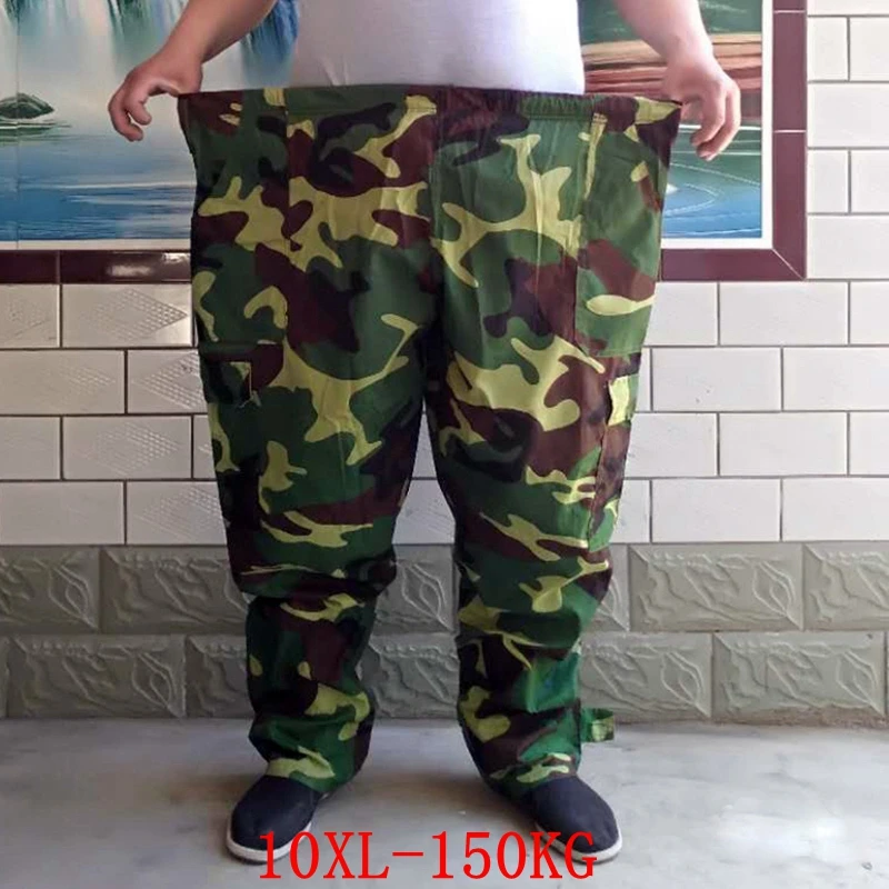 Large size men's pants elastic band plus size 9XL 10XL 11XL 12XL summer large loose elastic army green large pants sports