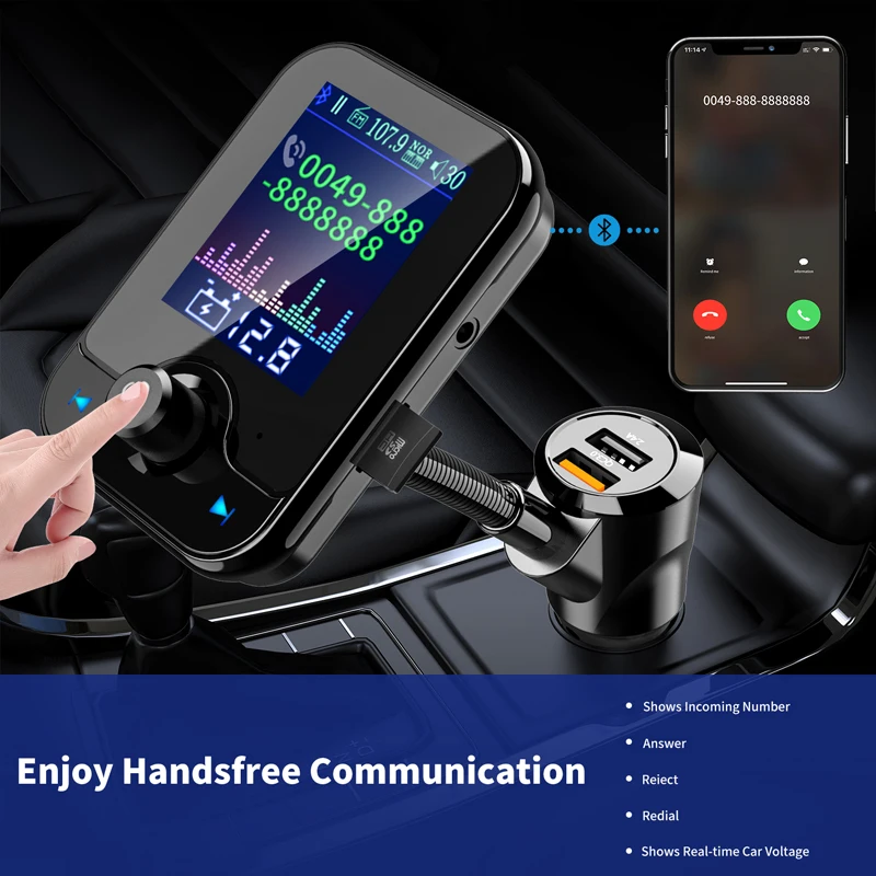 JINSERTA Быстрая зарядка 3,0 Bluetooth fm-передатчик двойной USB 1,8 дюймов TFT экран FM модулятор комплект Автомобильный MP3-плеер TF USB музыка