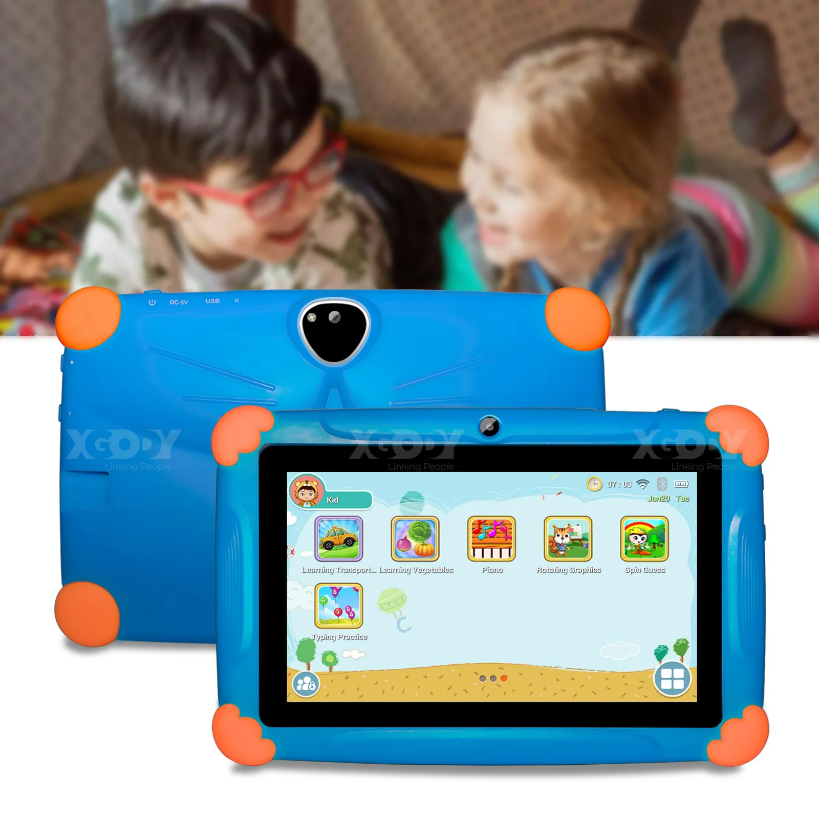 Vendedor Caliente Tableta con Android 8,1 para niños, de 7 pulgadas Tablet con pantalla táctil HD, con carcasa de silicona, carga USB, Quad Core, 1GB, 16GB Zn7mzeWmyJB