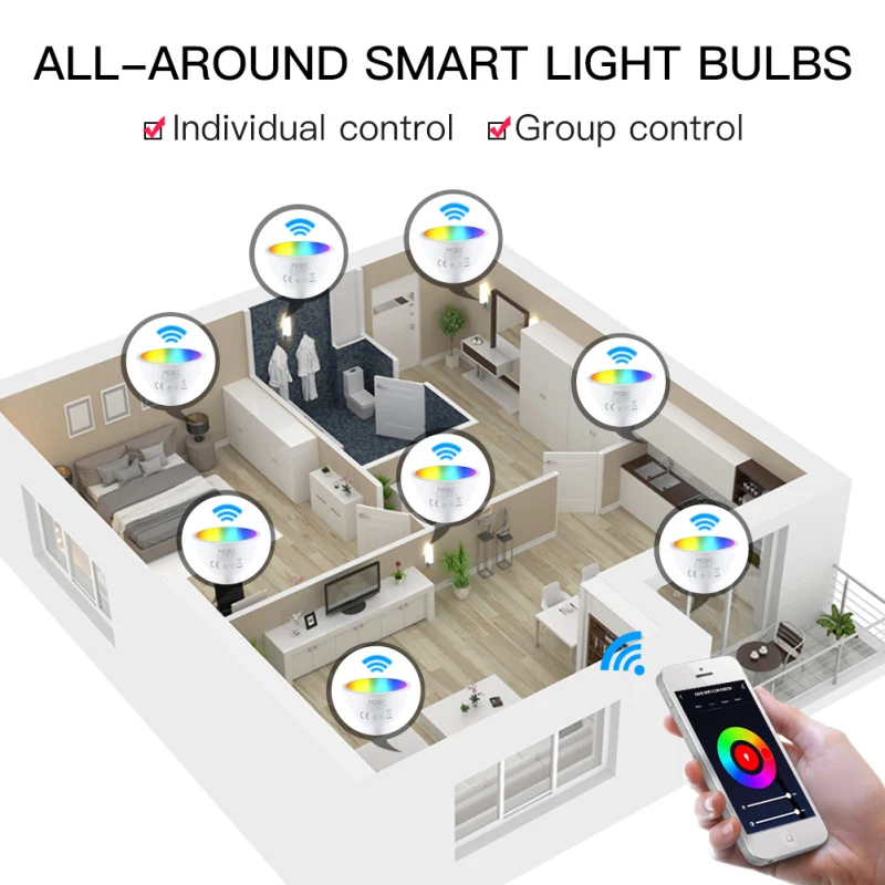 Tuya GU10 WiFi Smart Light LED Bulbs RGBCW 4.7W Dimmable Lamps Smart Life Remote Contro Work With Alexa Home