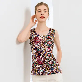 

Summer new style silk vest ladies print sleeveless top mulberry silk knitted outer wear and inner strap bottoming shirt