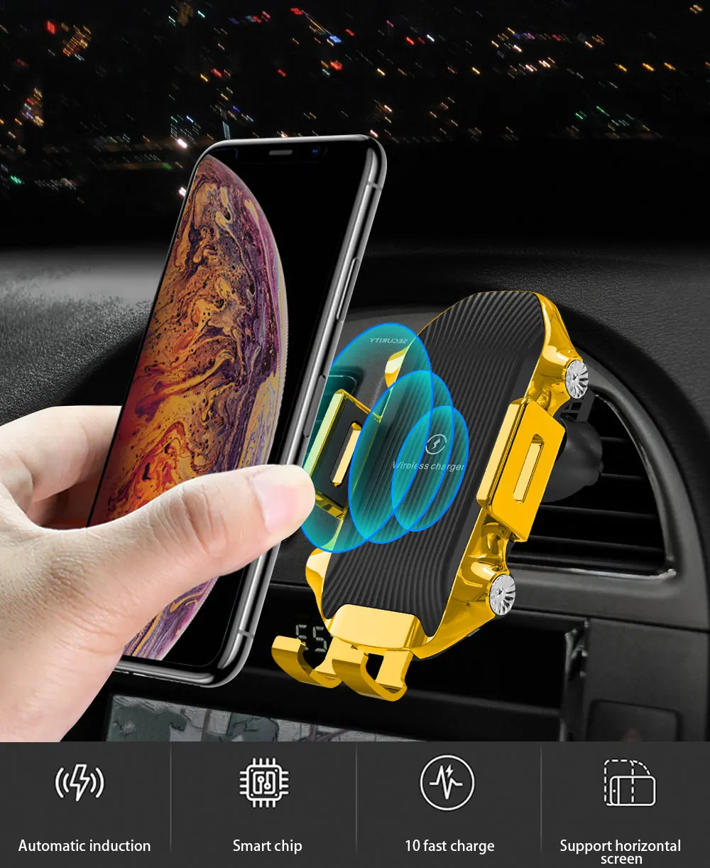 Автоматический зажим автомобильное беспроводное зарядное устройство держатель телефона для Iphone XS MAX XR 8 Plus X samsung Note 10+ S9 крепление вентиляционное отверстие индукции