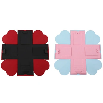 

2Pcs Creative Explosion Box,Love Memory Diy Photo Album Surprise Box Exploding Picture Box - Pink + Blue & Black Red