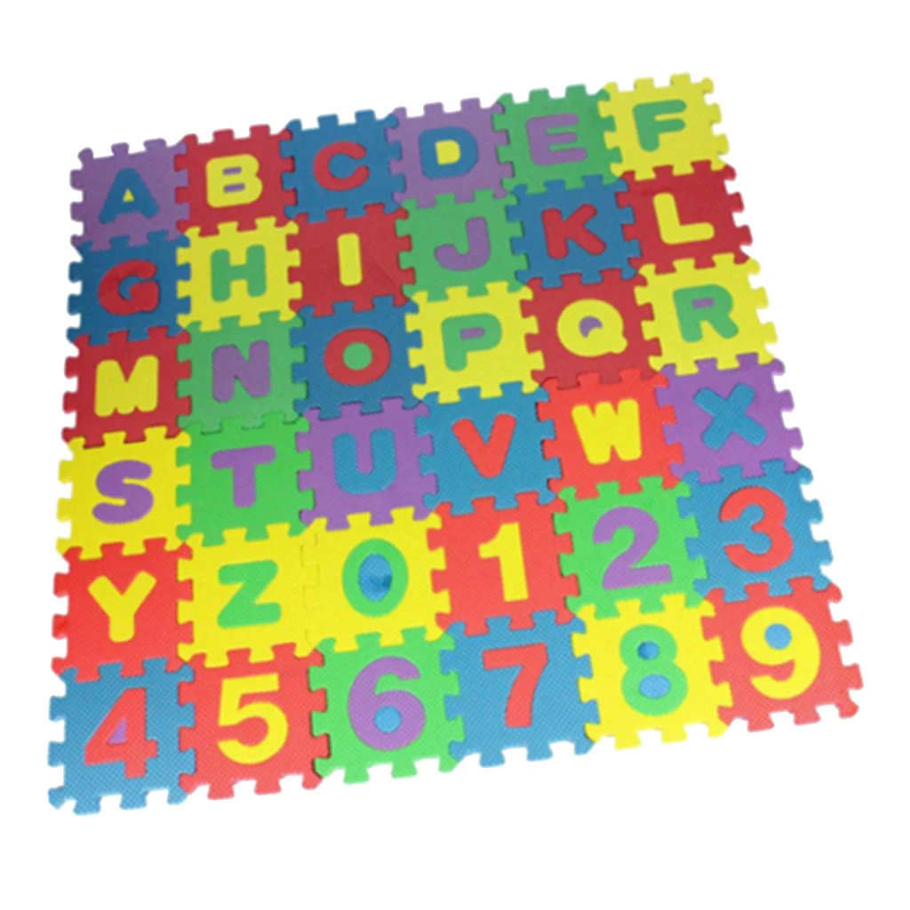Interlocking Floor Tiles 36 pcs Baby EVA Foam Games Mat Toddler Alphabet Number Crawling Mat Kids Puzzle Exercise Play Mat Multicolor Infant Indoor Activity Center for Tummy Time