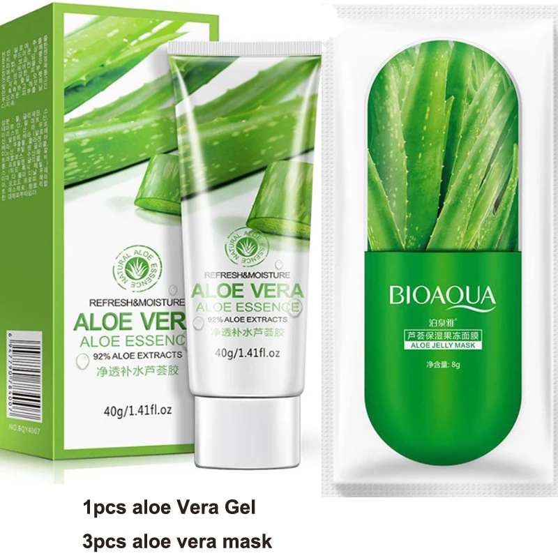 3pcs mask Bioaqua Горячая уход за кожей алоэ вера растительная маска для лица с алоэ вера растение Гиалуроновая кислота отбеливающая сывороточная эссенция гель - Цвет: 3pcs mask