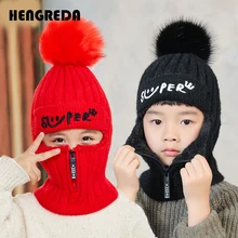  Winter Hat for Kids Earmuffs with Hairball Child Warm Beanie Hat Scarf 2019 Girls Knit Cap with Thick Fleece Lined Boys 