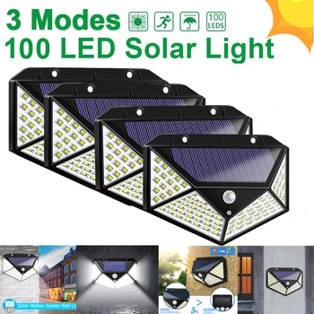 

100 LED Solar Light Outdoor Solar Powered Lamp Sunlight 3 Modes PIR Motion Sensor for Garden Decoration Wall Street