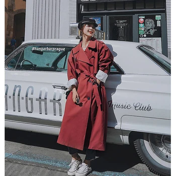 

Heydress 2020 Women Spring Long Sleeve Coats Lady Double Breasted Sashe Trench Coats Female Turn Down Collar Street Trench