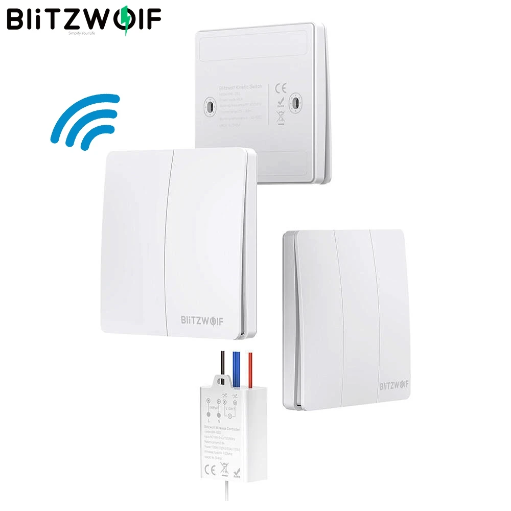 

BlitzWolf BW SS2 100W/50W RF 433MHz Smart Home Module Self-power Wireless Switch Controller 1 2 3 Gang Compatible with BW-SS1