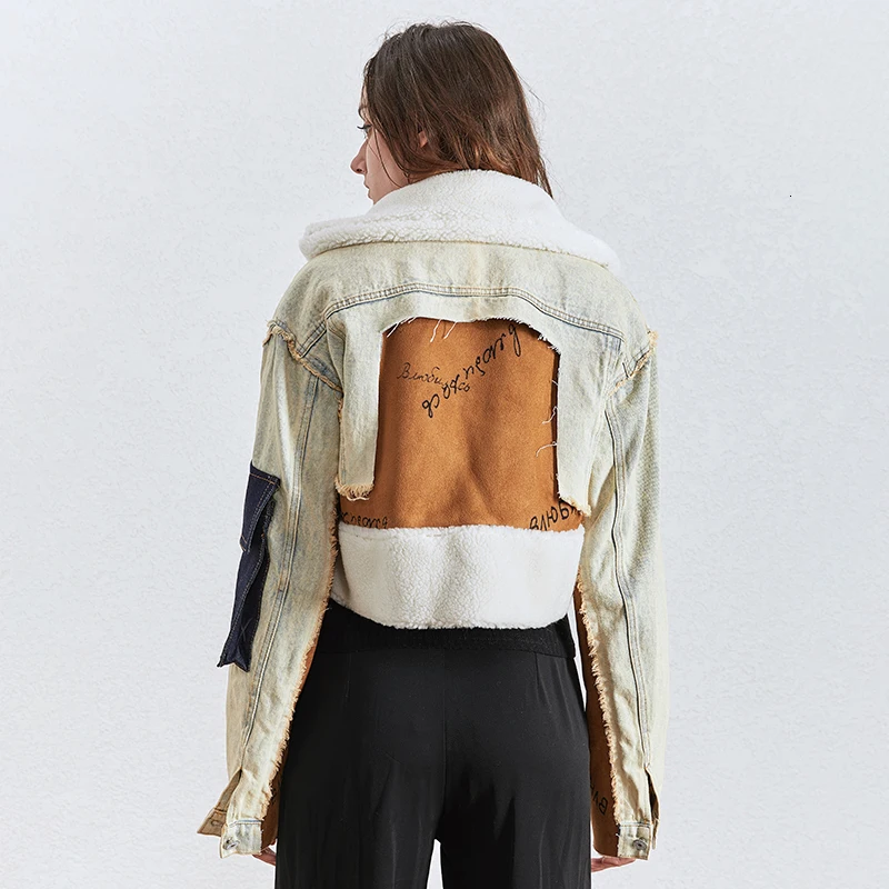 8T2A97174.jpg TWOTWINSTYLE Patchwork Hit Color Denim Jacket Women Lapel Collar Long Sleeve Pocket Irregular Coats Female Fashion 2020 Clothing