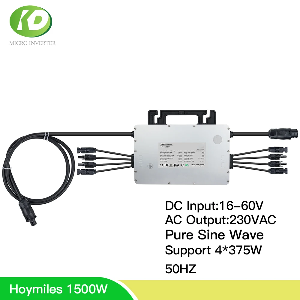Hoymiles Mi-1500 1500W Solar Micro Inverter MPPT On Grid Tie Inversor Pure Sine Wave 36V 48V DC 230VAC for 60 72 cells Plate afbeelding