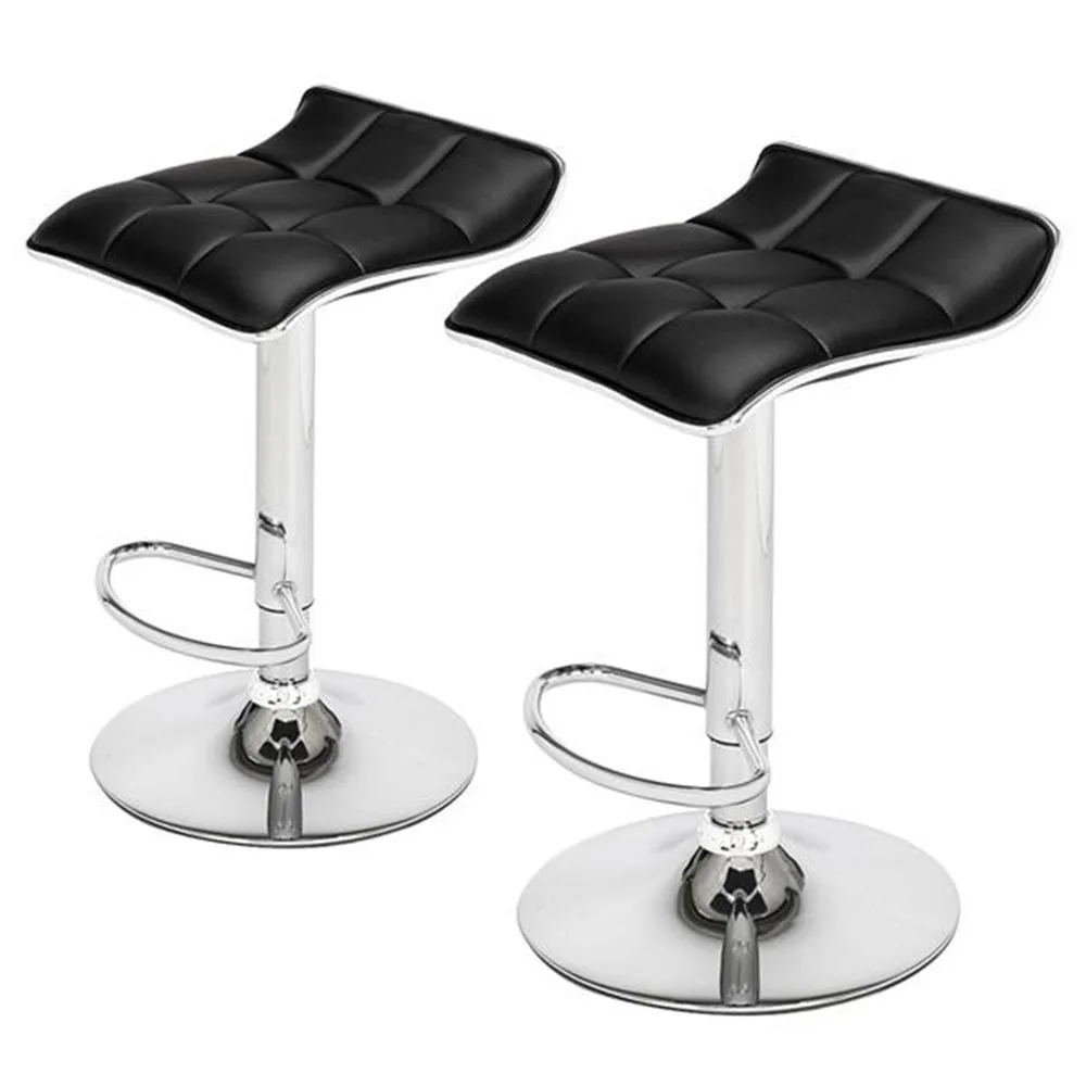 

2 Soft-Packed Square Board Curved Foot Bar Stools Pu Fabric Black