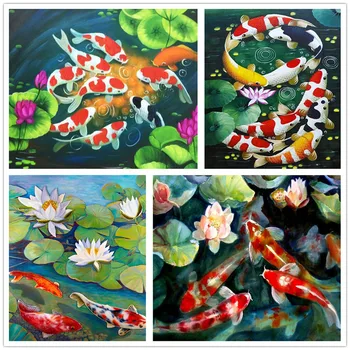 

DIY Diamond Painting Full Round Drill Diamond Embroidery Peony&Lotus And Luck Koi Fish 3D Rhinestones Pictures Diamond Mosaic