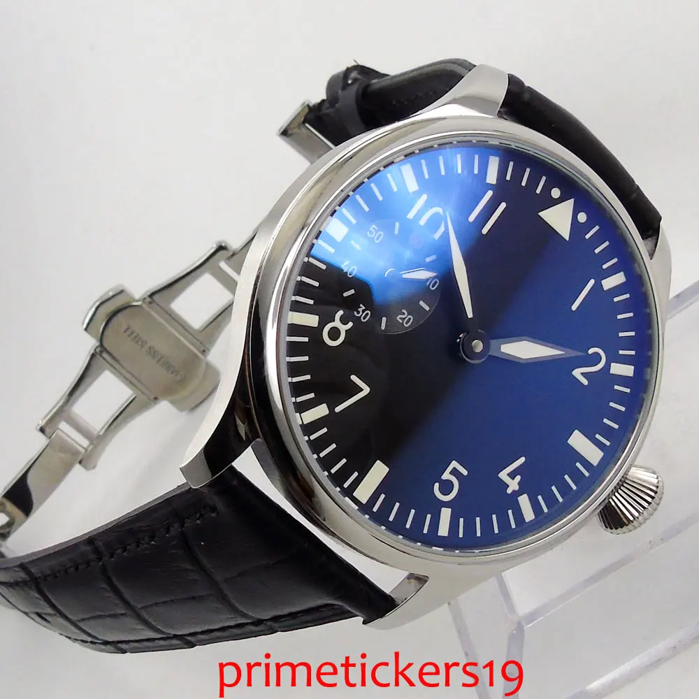 

PARNIS 6497 Mechanical Hand Winding Men Wristwatch Black Sterile Dial Deployment Clasp Leather Strap