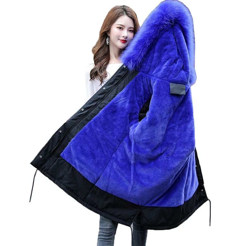 Длинные куртки пальто 2019 женские толстые теплые большие меховые с капюшоном