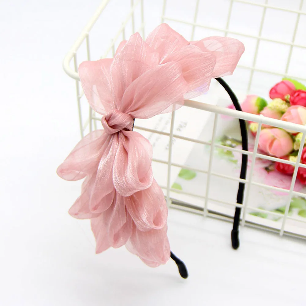 1pc Ribbon Big Bow Floral Shining Hair Band Women Hair Accessories Hair Hoop Black Pink Girls Flower Lace Bow Headband