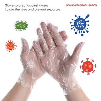 

500/400/300/200/100pcs/ Pack Disposable Plastic PE Gloves for Home Kitchen Restaurant Cooking Industrial Cleaning