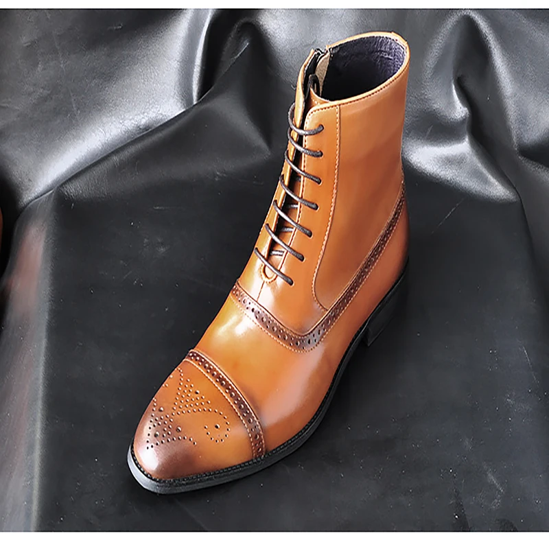Italian Handmade Classic Men's Boots Autumn Outdoor Highquality Hightop Shoes Men Moccasins Lace Up Men Zapatos De Hombre