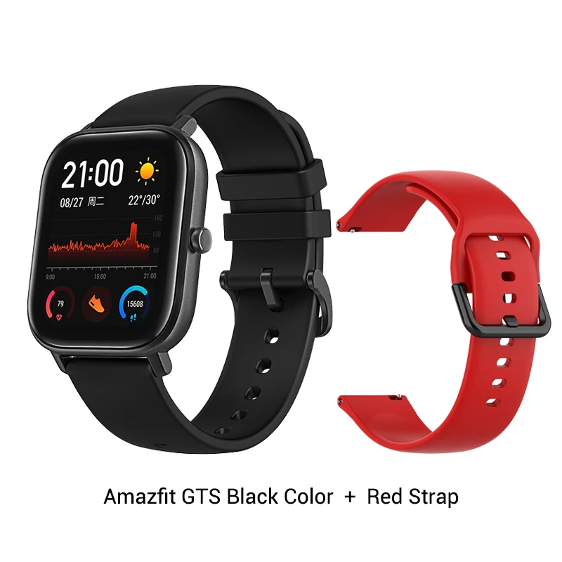 Amazfit GTS глобальная версия Смарт спортивные часы gps 5ATM водонепроницаемые 1,65 “AMOLED дисплей Editable Widgets 14 дней Срок службы батареи часы - Цвет: Black n Red Strap