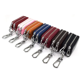 

Key Holder Genuine Leather Car Key Package Women & Men Multi-function Key Wallet Vintage Retro Double Zipper Key Purse
