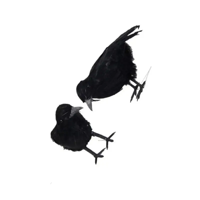 2шт Ворон реквизит Имитация Черного пера украшение на Хэллоуин птица игрушка ворона декор для полки садовый стул дерево пень
