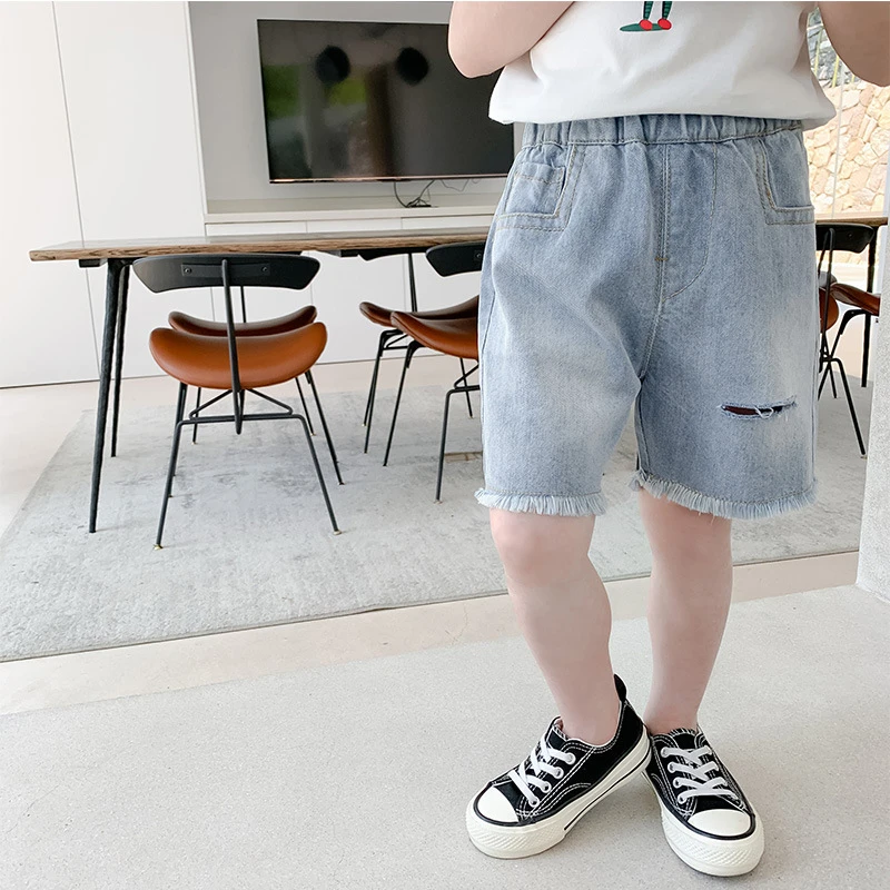 ripped denim long shorts