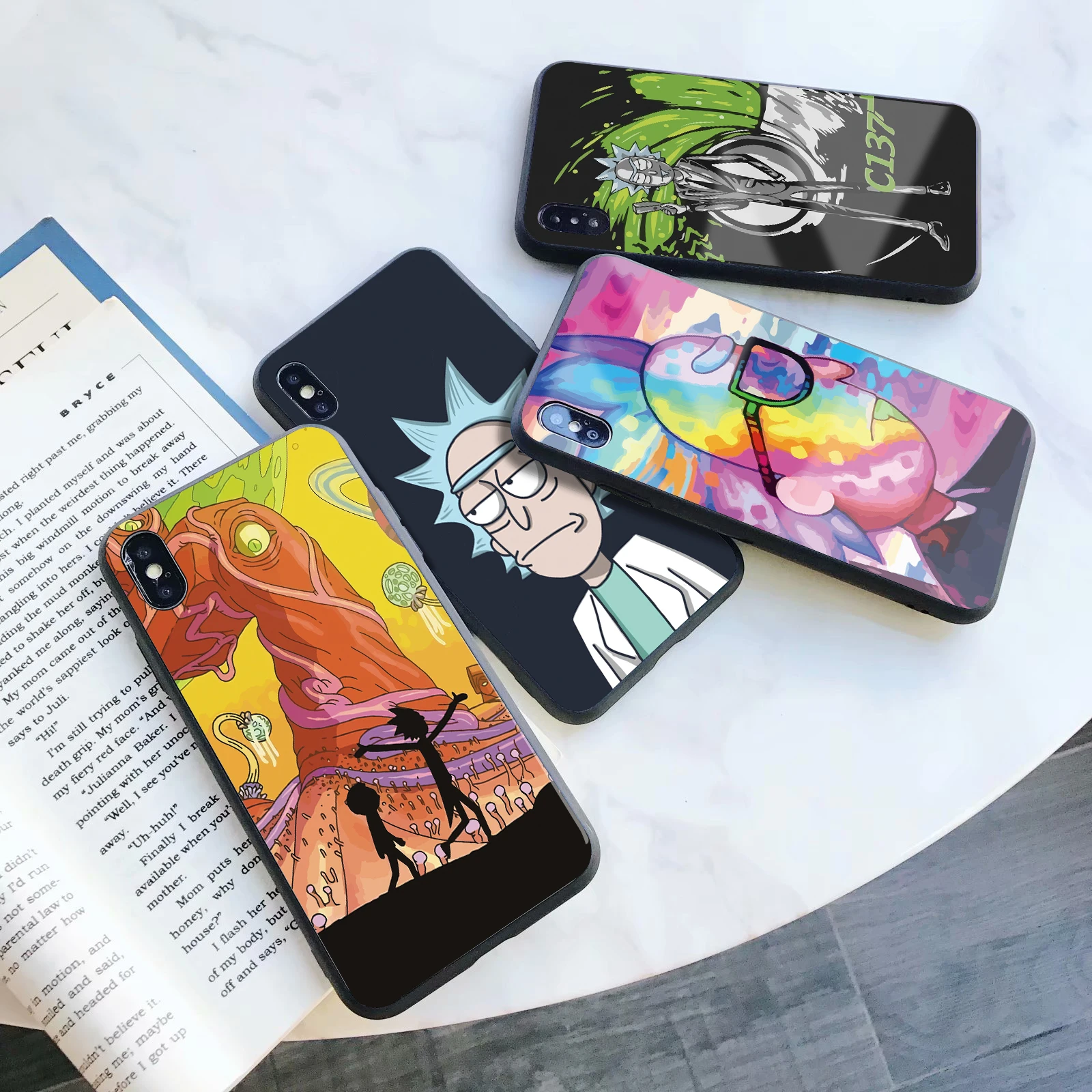 

Ric Mort cartoon Tempered Glass Luxury case For iPhone 5 5S 6 6s 7 8 Plus X XS XR 11 Pro Max