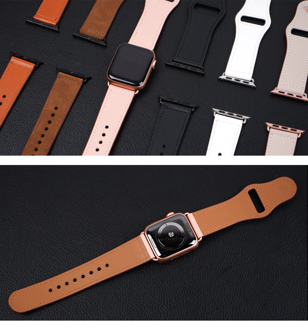 Ремешок кожаный для Apple watch band 44 мм 40 браслет из натуральной кожи iWatch 42 38 series 5 4 3 2 SE