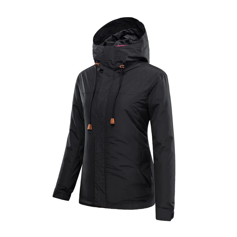 Женская пуховая куртка-дождевик средней длины, три в одном, водонепроницаемая Ветроустойчивая теплая верхняя куртка - Цвет: Black