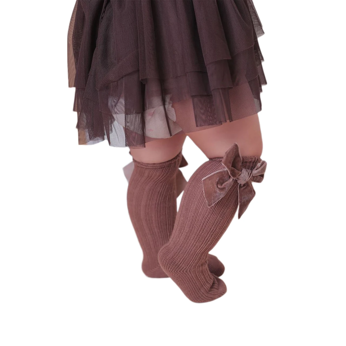 Baby Girl Knee High Rib Stockings Winter Warm Combed Cotton Knitted Stockings with Big Velvet Bow for Infants Toddlers 1-3Years cotton knee socks