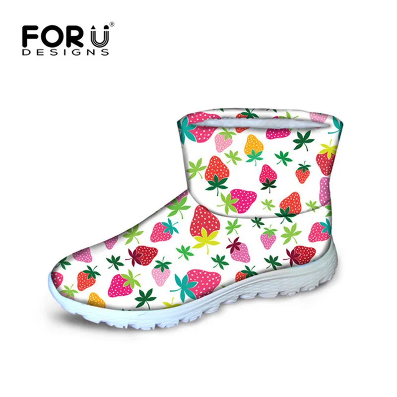 FORUDESIGNS; зимние ботинки с принтом яблока; женская обувь на плоской подошве с фруктовым узором; женские зимние ботинки; лучший подарок; ботильоны; Повседневная теплая обувь - Цвет: C3923AF