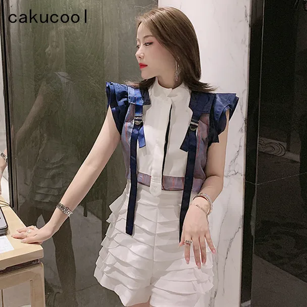 Cakucool Новые Дизайнерские летние топы женские цветная нашивка без рукавов шифон