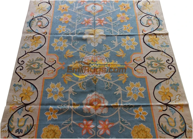 US $720.00 Handmade Aubusson Carpet Blue Beige Finest Silk Retro Splendid Home Treasure1414CB6 4 X 6 SP4 Gc8aubsilk