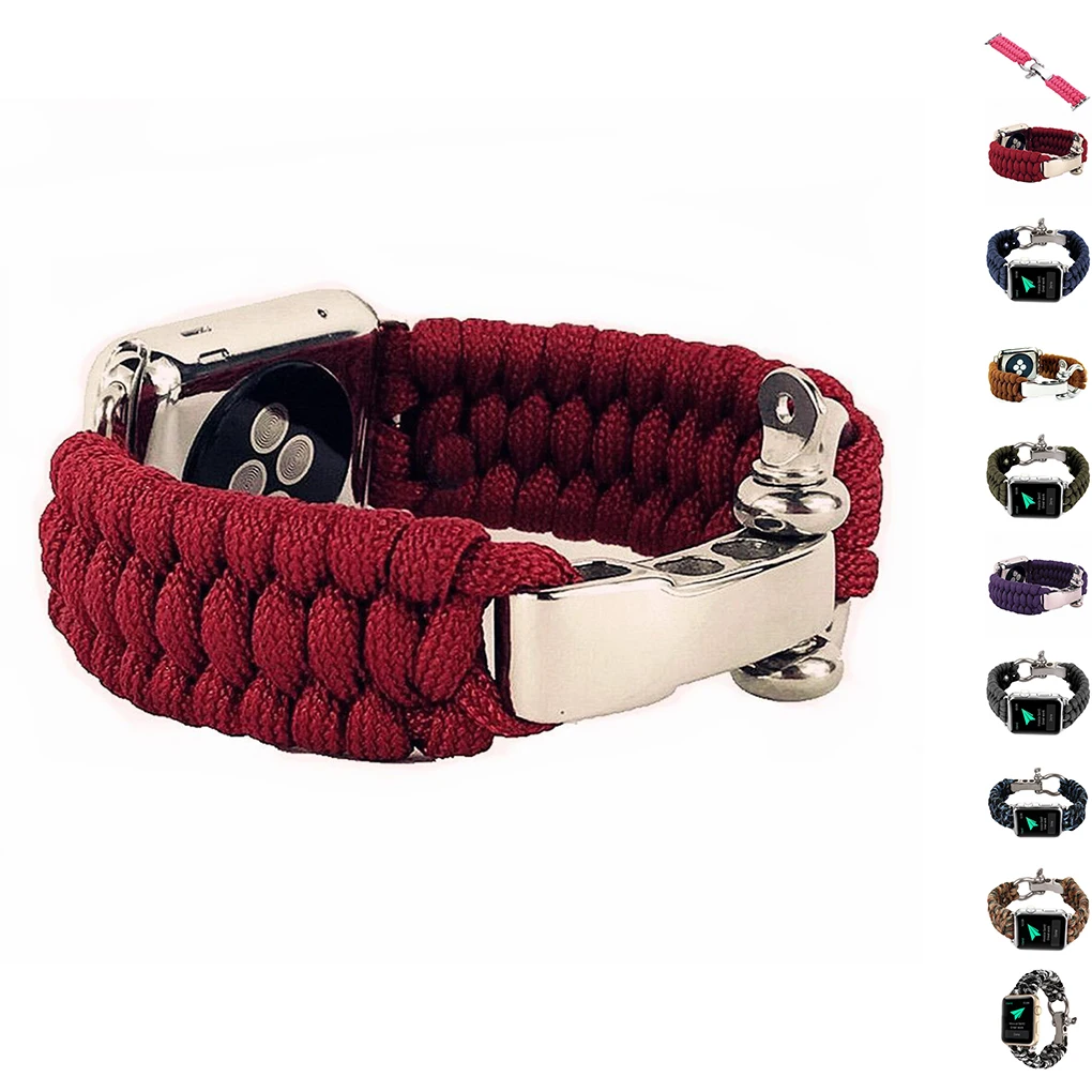 

38mm 42mm Survival Bracelet Stainless Steel Buckle Watch Band Strap Cord Replacement for iWatch