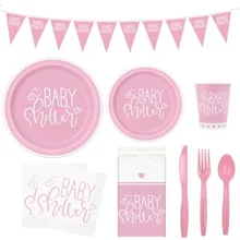 

Gender Reveal Theme Girl Disposable Plates Cups Napkins Knifes Fork Tableware Set Party Birthday Baby Shower Decor Supplies