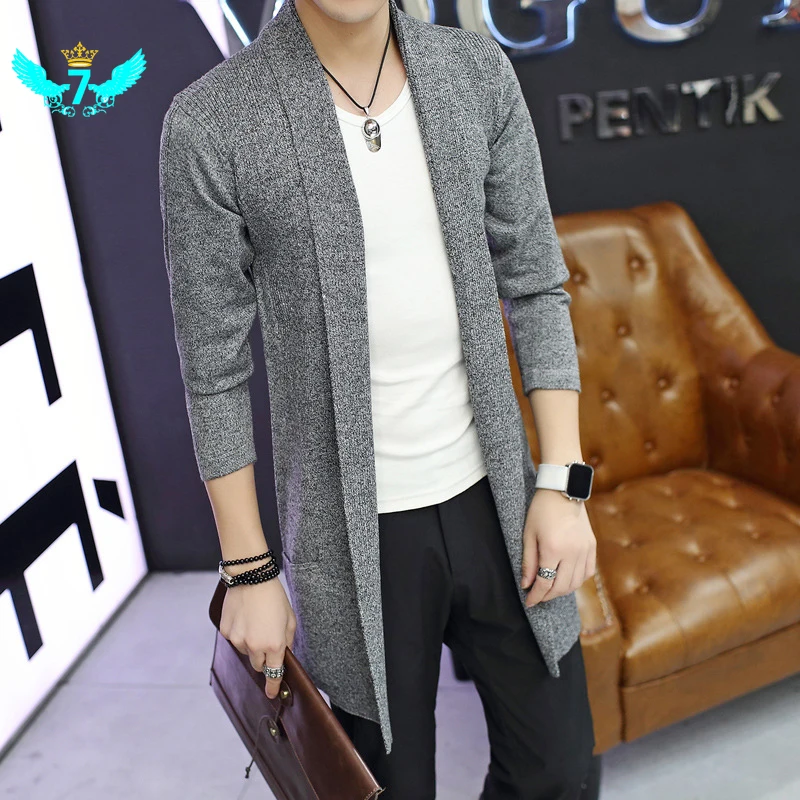 

Long men's knitted cardigan jacket long-sleeved solid color cardigan long cardigan stretch fashion jacket autumn and winter TOA