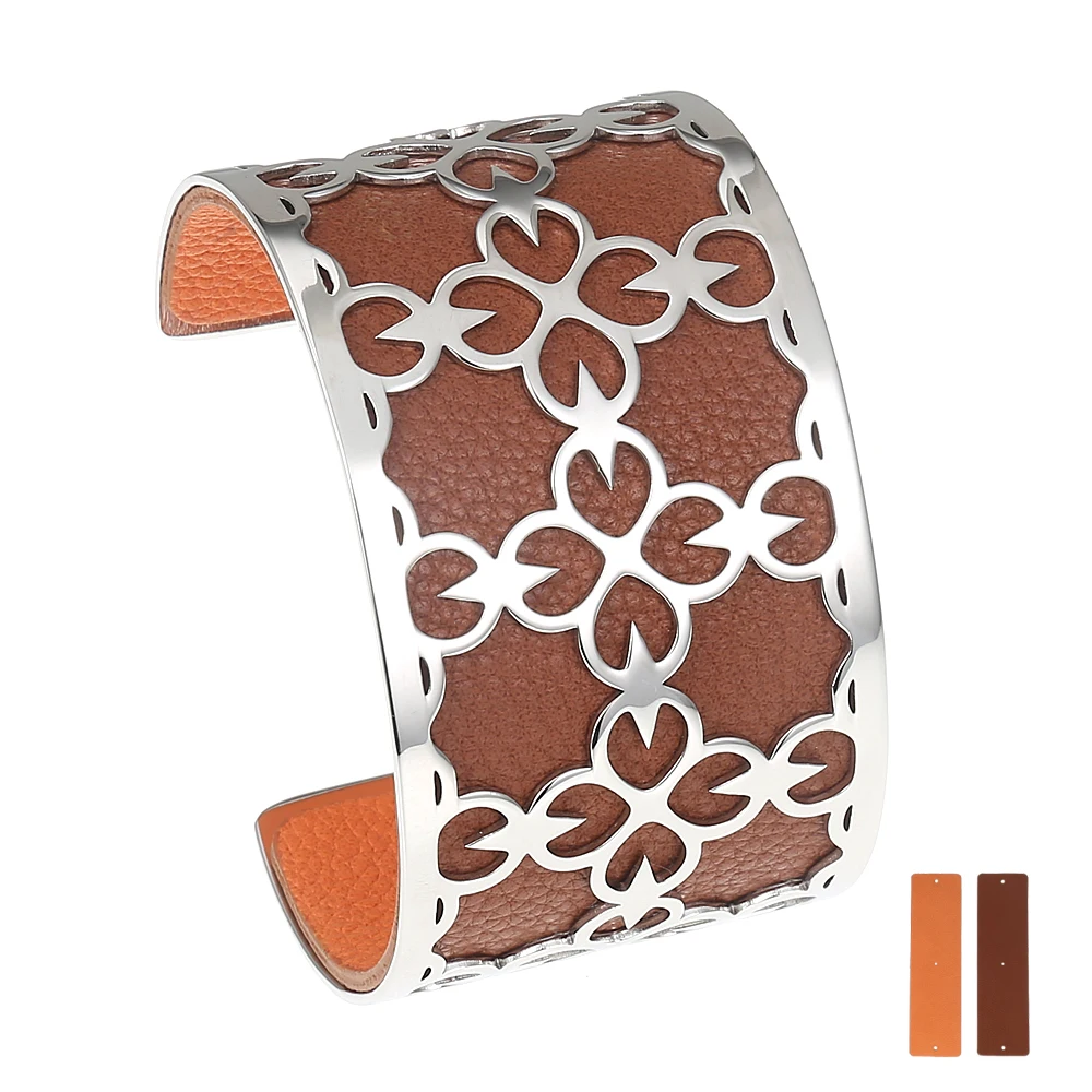 Yoiumit Fashion Cross Cuff Bracelets&Bangles For Women Stainless Steel Interchangeable Reversible Leather Band Jewelry  Bracelet 6