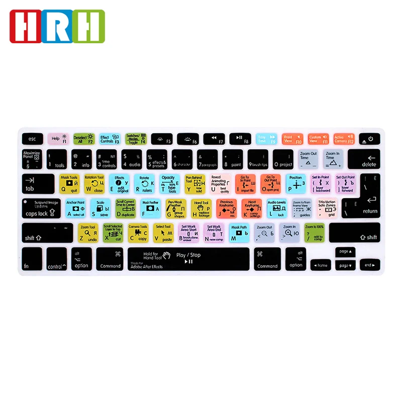 

HRH Waterproof After Effects Russian Shortcuts Functional Keyboard Covers Silicone Skins For MacBook Air Pro Retina 13"15"EU/US