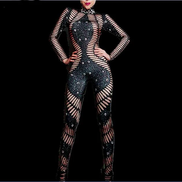 Bling-Black-Crystals-Spandex-Stretch-Jumpsuit-Evening-Party-Bodysuit-Nightclub-Bar-Female-Singer-Outfit-One-Piece