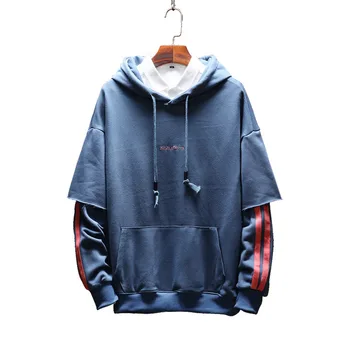 

Men Hooded Plus size patchwork Sweatshirts Mens striped hoodies Korean Style Students Pullovers