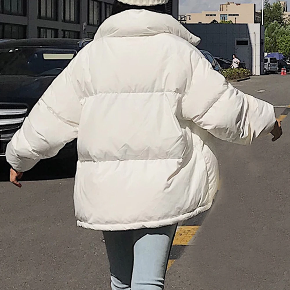 LASPERAL, корейский стиль,, зимняя куртка для женщин, воротник-стойка, однотонный, черный, белый, Женское пальто, свободный, негабаритный, для женщин, короткая парка