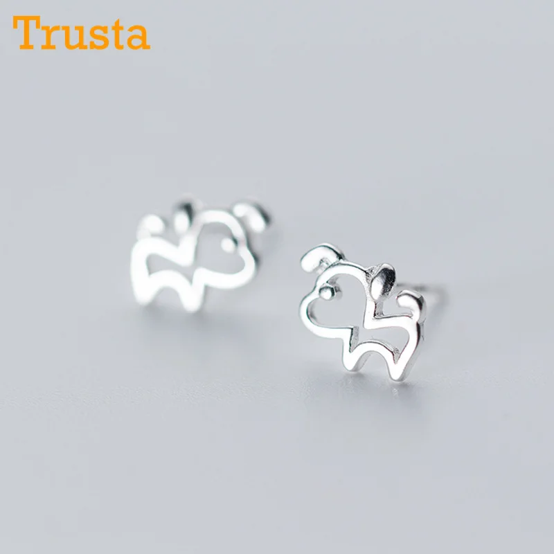 Trusta 925 пробы серебряные женские ювелирные изделия Модные милые миниатюрные 7 мм X 9 мм полые серьги-гвоздики в виде собаки для дочерей девочек DS288